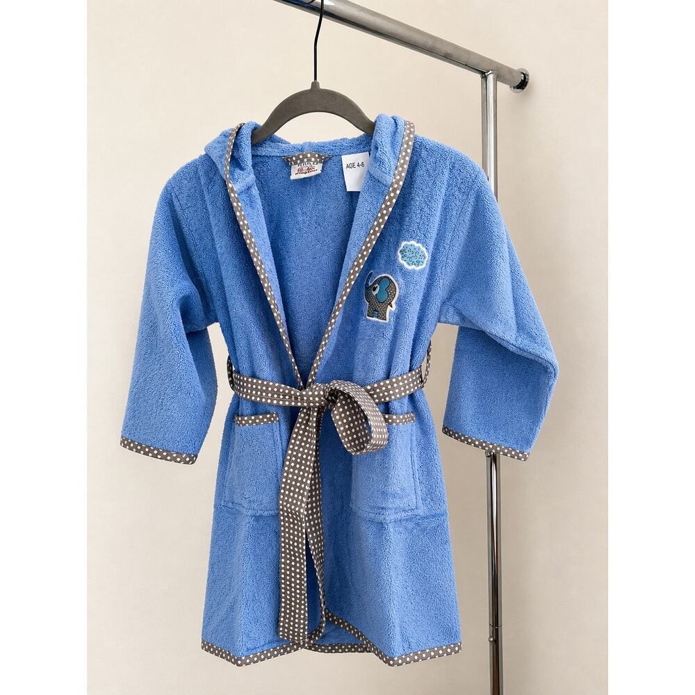 Kids Blue Bathrobe 100% Cotton Hooded Elephant Soft Robe 4-6Y - Picture 2 of 9